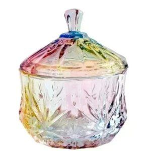 Free People 9oz Crystal Clear Glass Royal Embossed Apothecary Jar With Lids